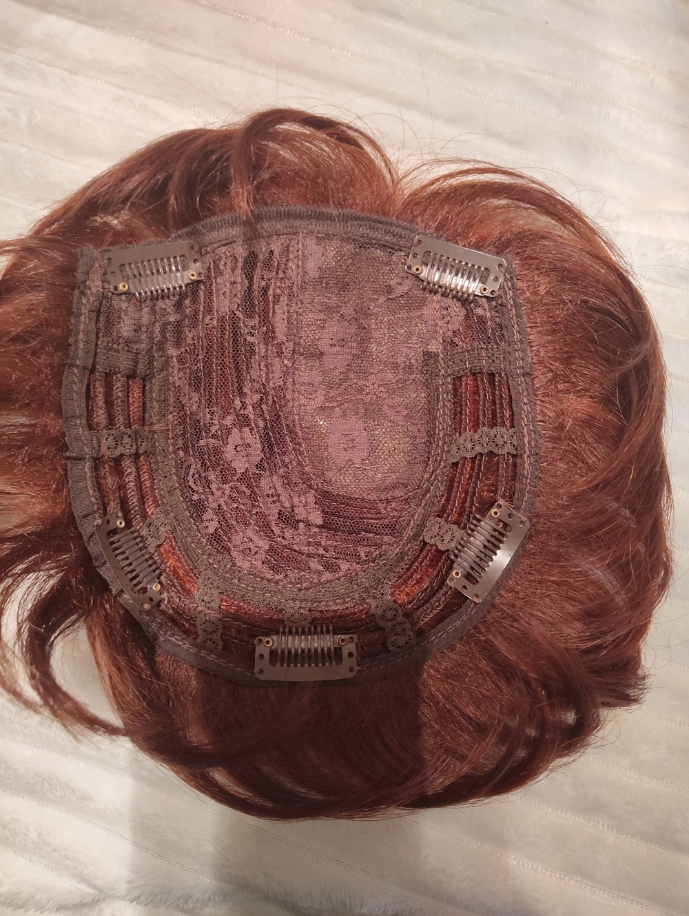 Reecho Large Base Short Synthetic Hair Topper Wiglet Reddish Ginger Brown - Picture 3 of 7